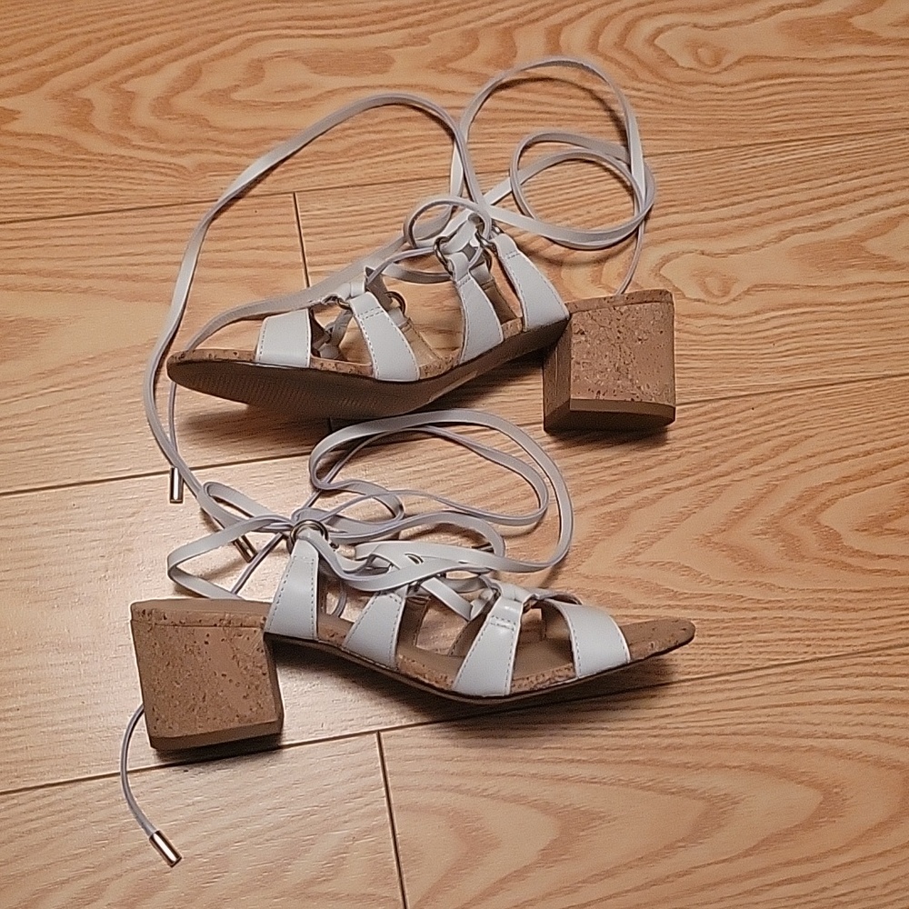 Vintage leather and cork tie sandals, 6.5
